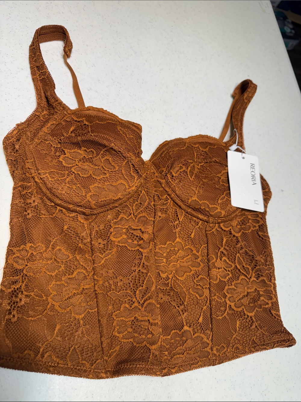 New with tags size large, Color copper brown. Lace Longline Bralette Crop Top -